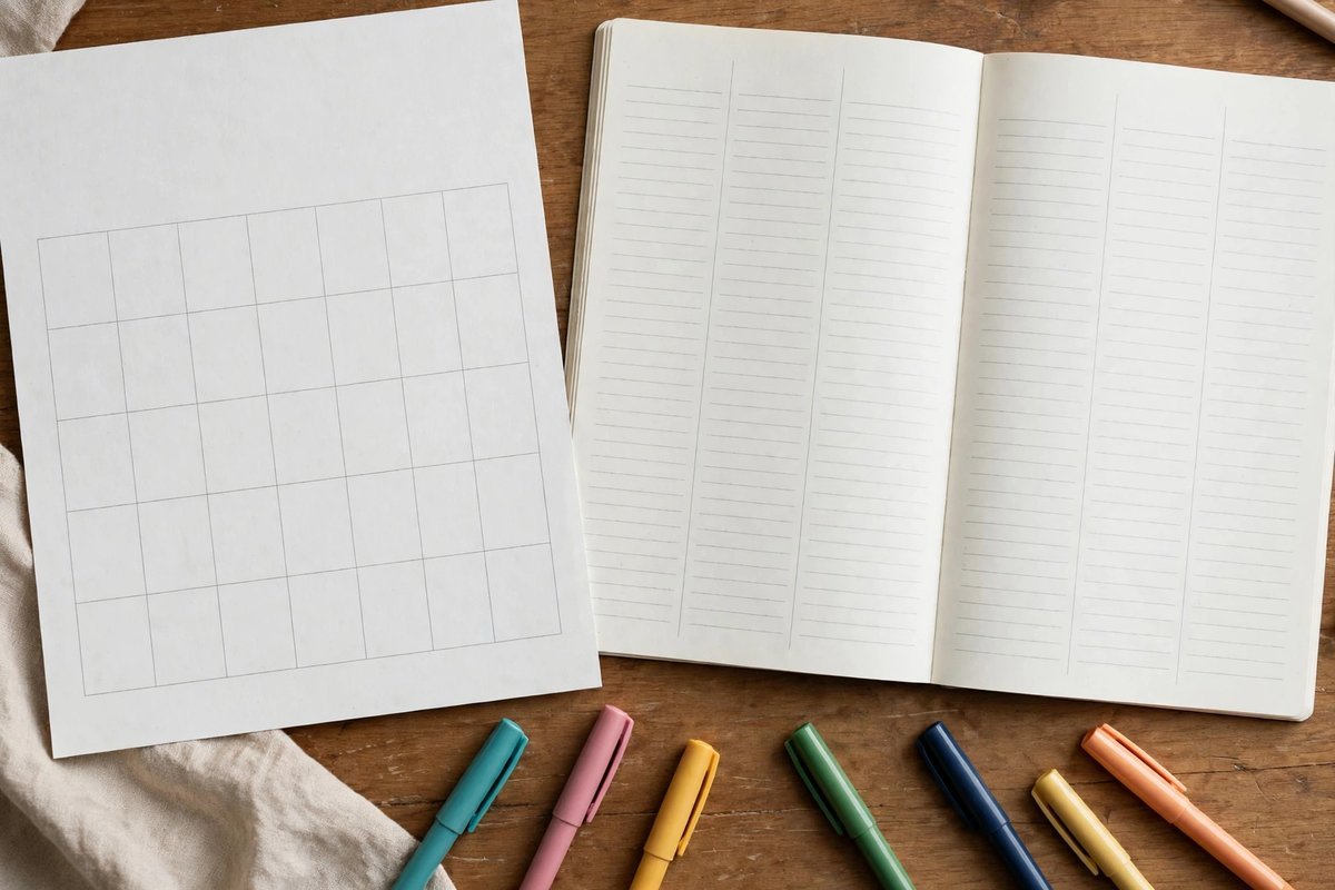 A January calendar page and weekly planner on a desk with coloured pens