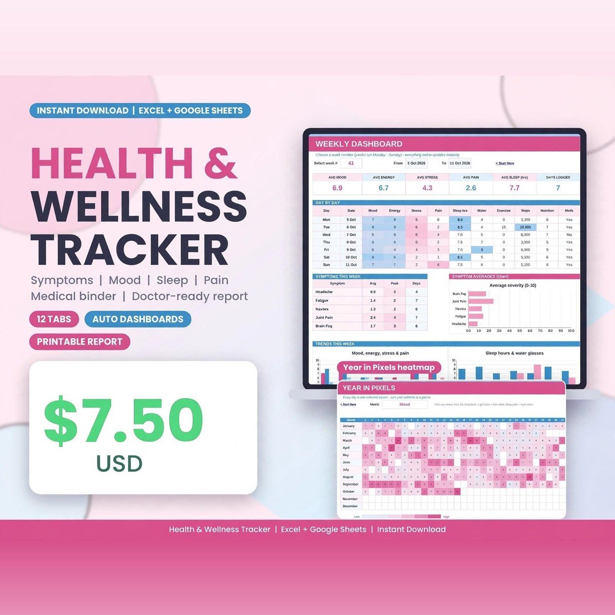 Health & Wellness Tracker for Excel — $7.50