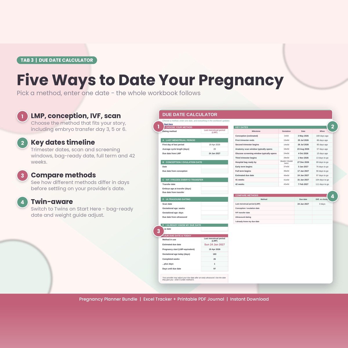 Pregnancy Planner Bundle — Excel tracker and printable journal — $10 — view 3