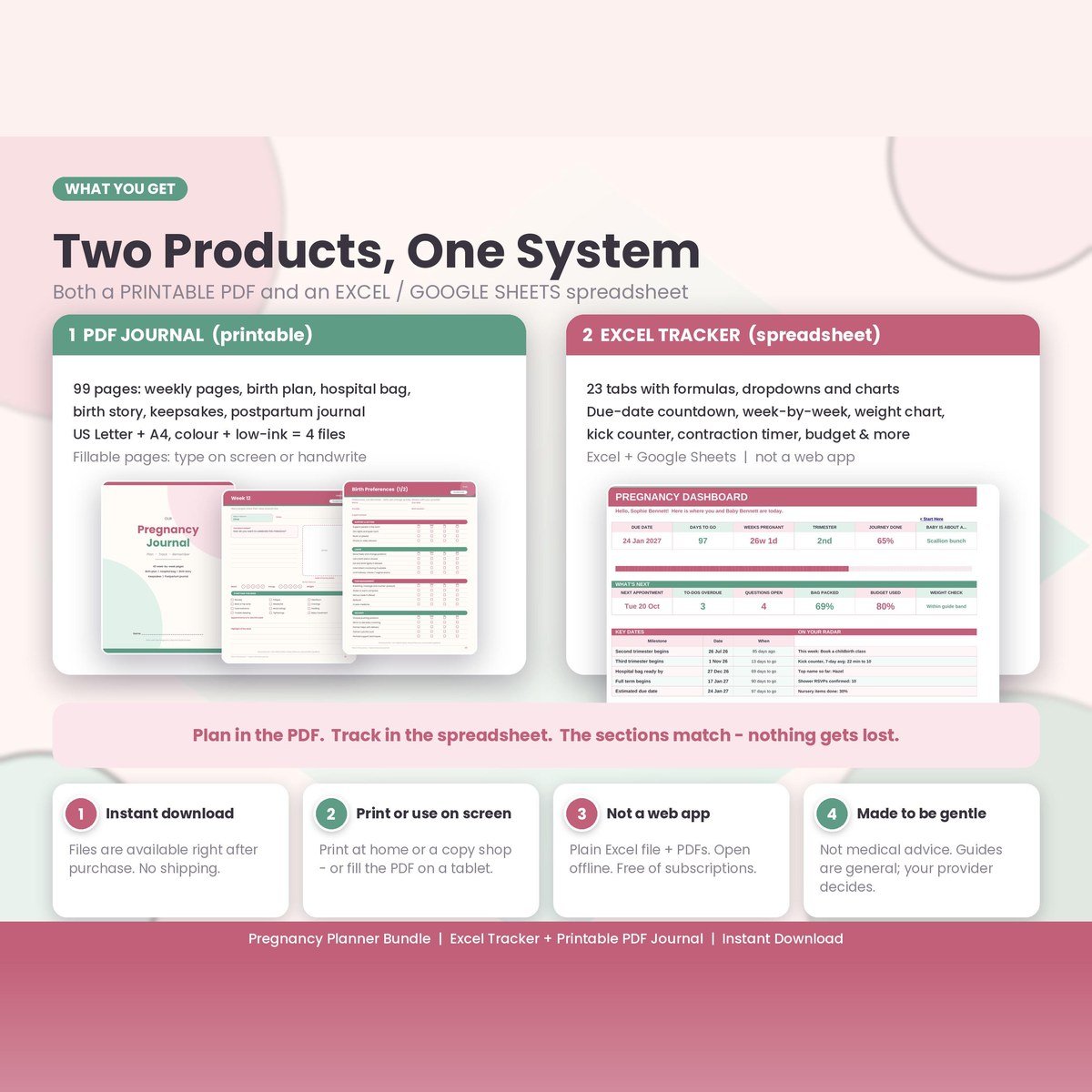 Pregnancy Planner Bundle — Excel tracker and printable journal — $10