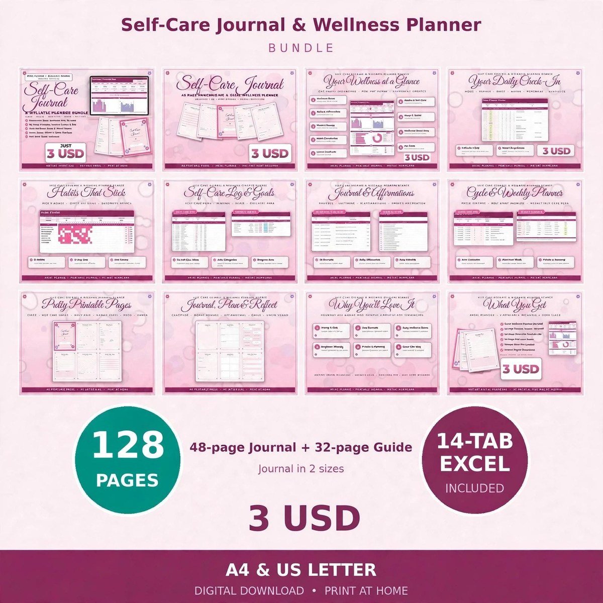Self-Care Journal & Wellness Planner Bundle — $3 — view 3